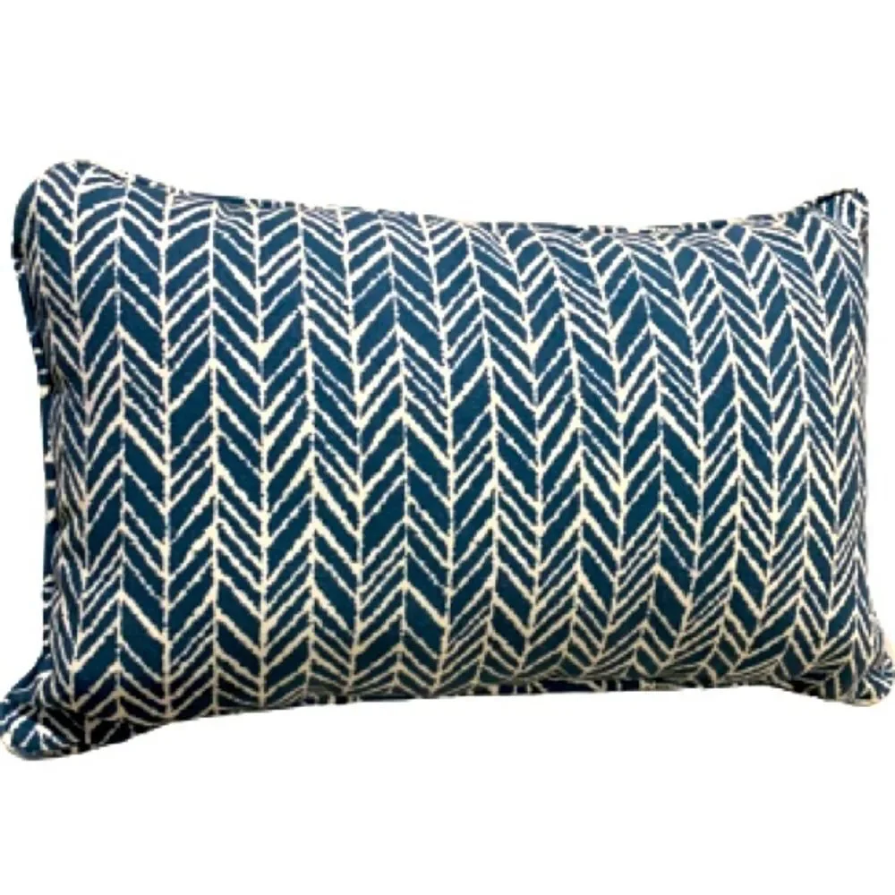 Coastal Outdoor Indoor Herringbone Blue Lumbar Pillow